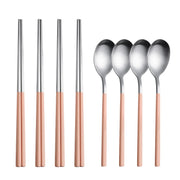 8Pcs Tableware Set Stainelss Steel Cutlery Set Korean Spoons Chopsticks Dinner Set Kitchenware Dinnerware Set Spoon Cutlery Set