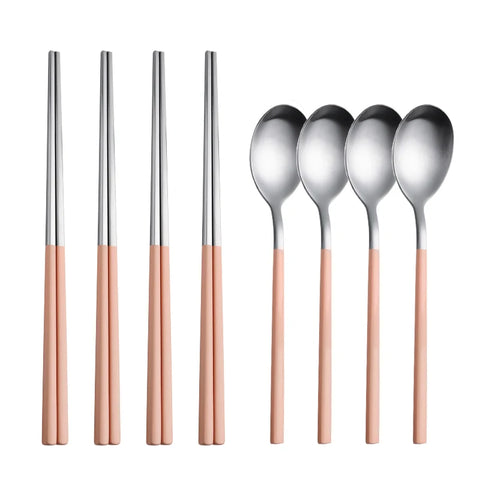 8Pcs Tableware Set Stainelss Steel Cutlery Set Korean Spoons Chopsticks Dinner Set Kitchenware Dinnerware Set Spoon Cutlery Set