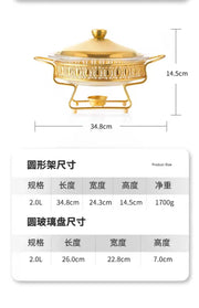 Luxury Golden Oval Food Warmer Hotel Wedding Chafing Dish Stainless Steel Glass Serving Dish Buffet Server and Hot Pot