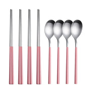 8Pcs Tableware Set Stainelss Steel Cutlery Set Korean Spoons Chopsticks Dinner Set Kitchenware Dinnerware Set Spoon Cutlery Set