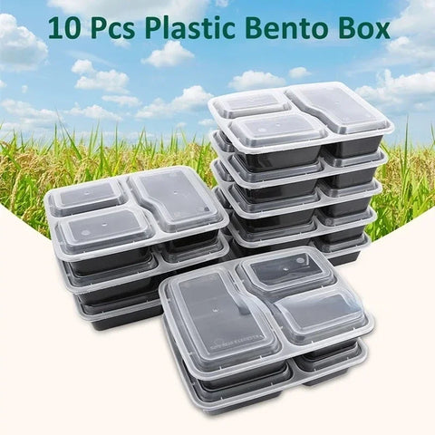 Plastic Reusable Bento Box Meal Storage Food Prep Lunch Box 3 Compartment Reusable Microwavable Containers Home Lunchbox