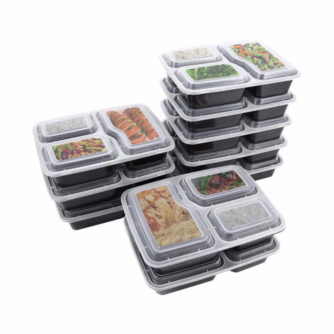 Plastic Reusable Bento Box Meal Storage Food Prep Lunch Box 3 Compartment Reusable Microwavable Containers Home Lunchbox