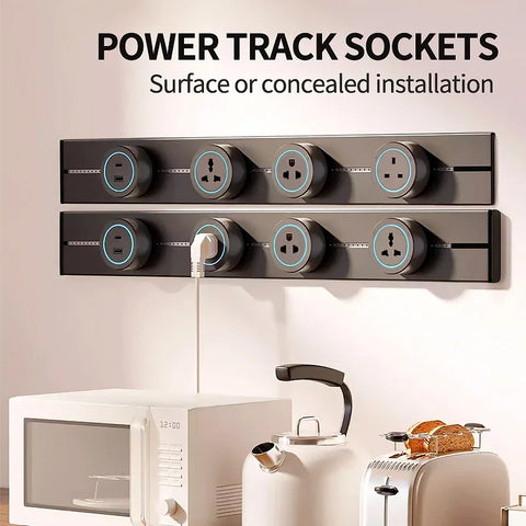 Wall power rail socket, kitchen aluminum expansion socket 40cm 50cm, built-in socket on countertop