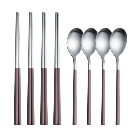 8Pcs Tableware Set Stainelss Steel Cutlery Set Korean Spoons Chopsticks Dinner Set Kitchenware Dinnerware Set Spoon Cutlery Set