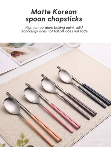 8Pcs Tableware Set Stainelss Steel Cutlery Set Korean Spoons Chopsticks Dinner Set Kitchenware Dinnerware Set Spoon Cutlery Set