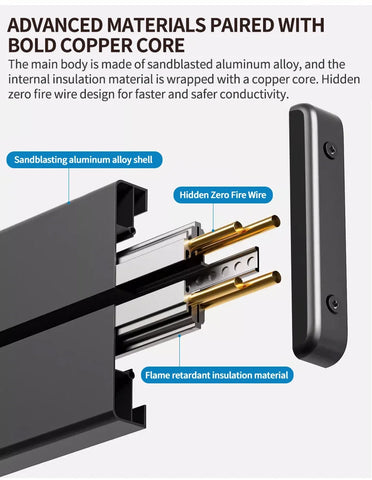 Wall power rail socket, kitchen aluminum expansion socket 40cm 50cm, built-in socket on countertop