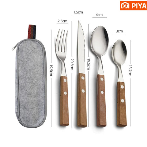 Stainless Steel travel utensils With Case Healthy & Eco-Friendly  Full Size Fork Spoon Portable Utensils Set With Storage Bag