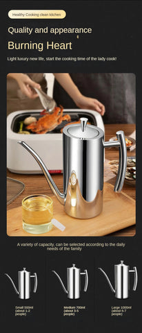 304 Stainless Steel Oil Pot Kitchen Oil Tank Sauce Vinegar Drip-Proof Dust-Proof Oil Storage Container To Store Kitchen Tools