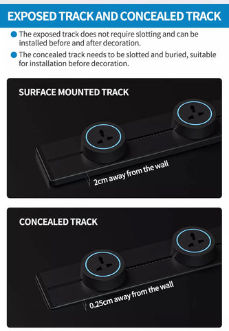 Wall power rail socket, kitchen aluminum expansion socket 40cm 50cm, built-in socket on countertop